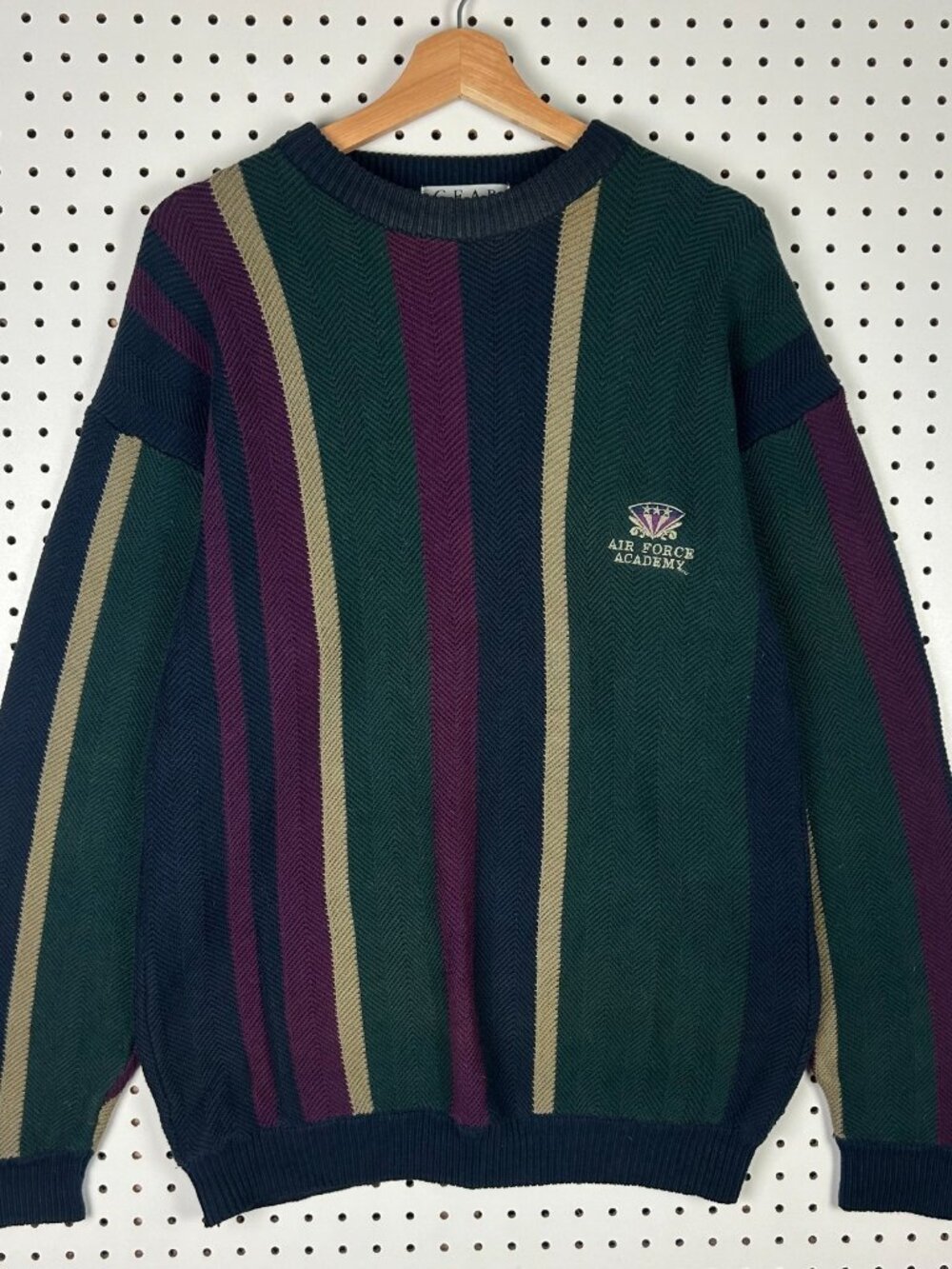 Air Force Academy Multicolor Knit Sweater Large Grandpa 90s Chunky Striped